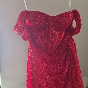 Red Sequin Off-Shoulder Dress